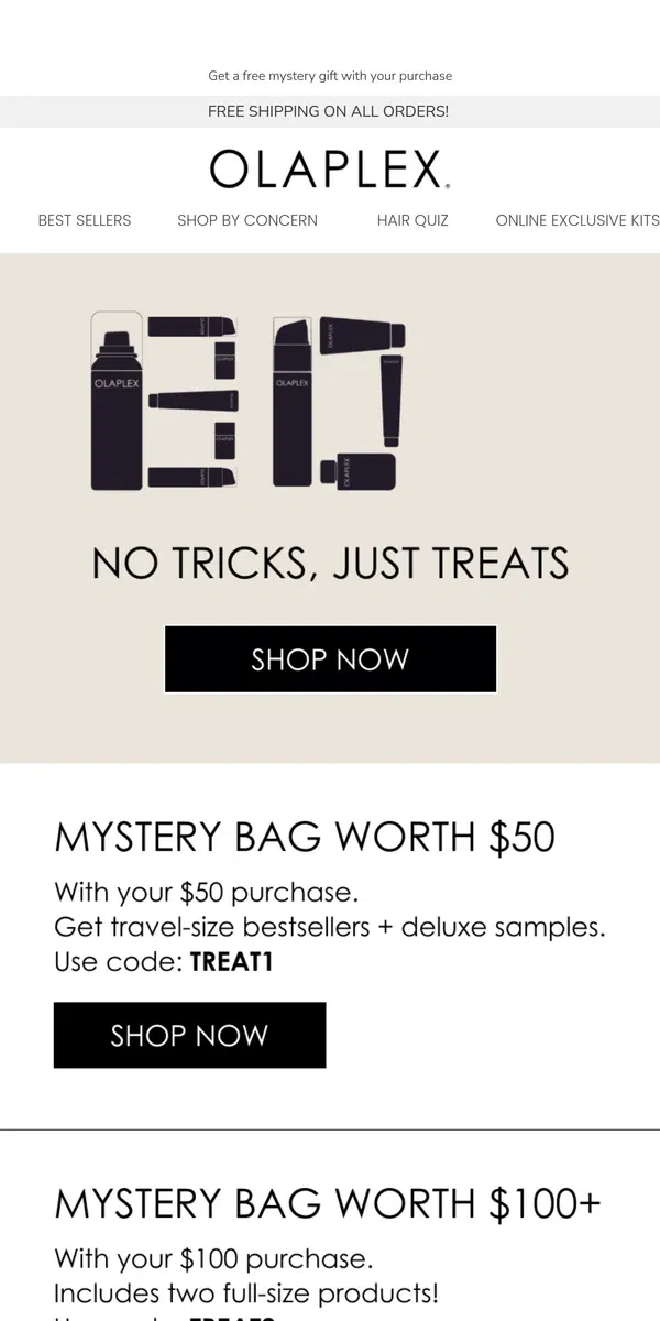 Email from OLAPLEX. No Tricks, Just Treats