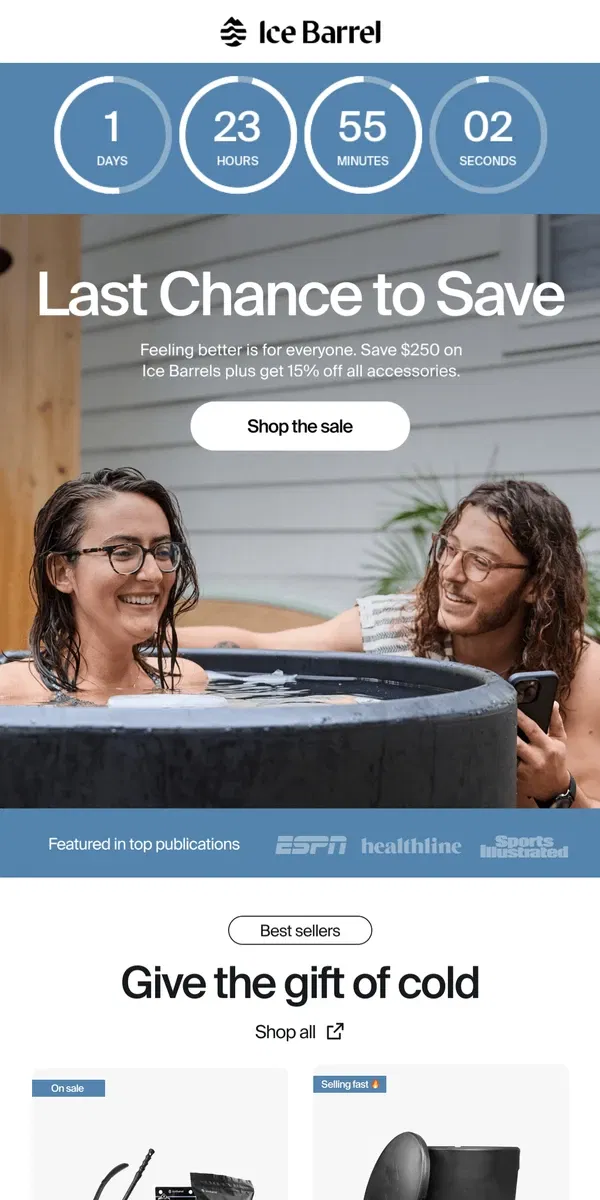 Email from Ice Barrel. Last Chance To Save 💸