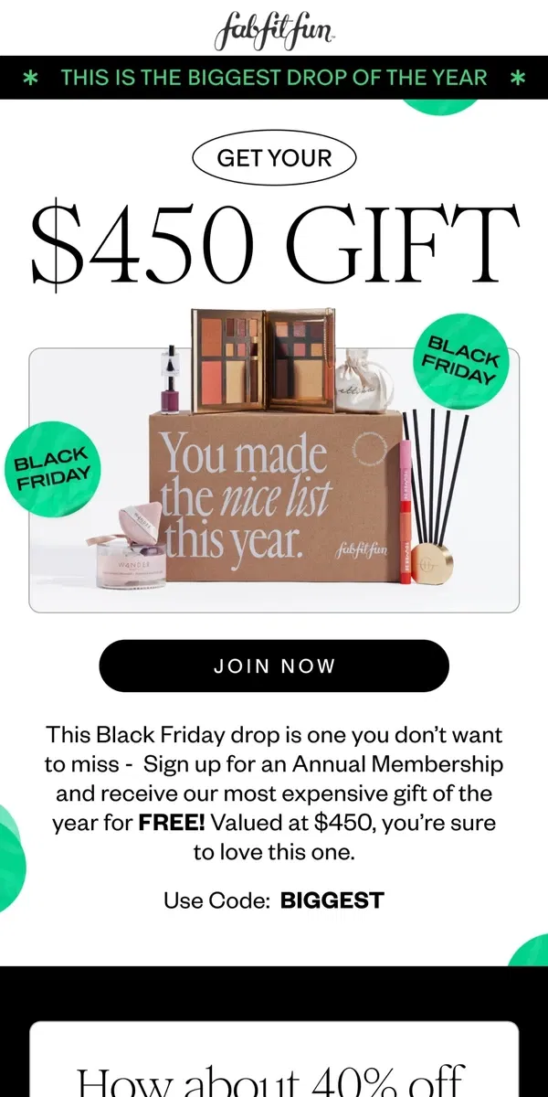 Email from FabFitFun. Black Friday Deals just got BIGGER