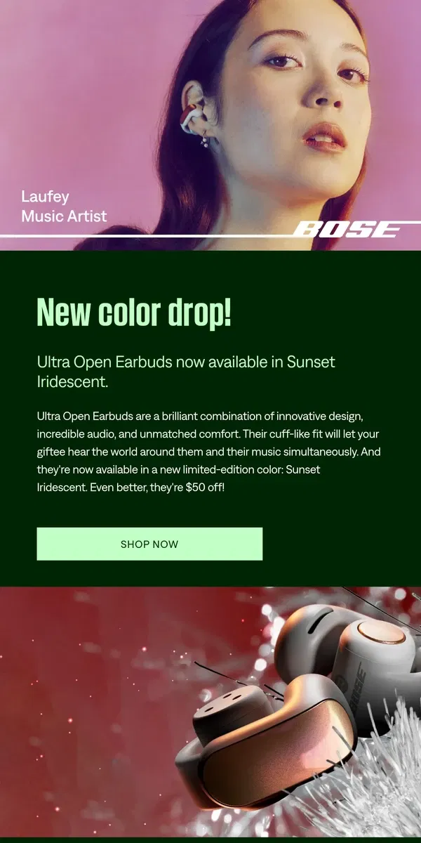 Email from Bose. NEW Ultra Open Earbuds color drop!