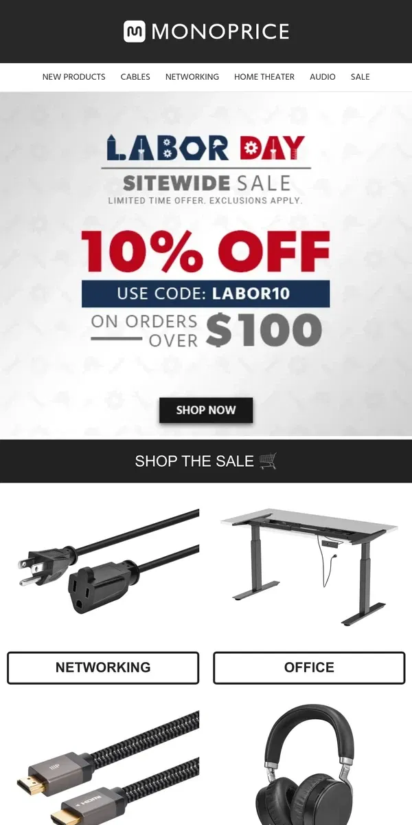 Email from Monoprice. ENDS SOON | Labor Day Sitewide Sale!