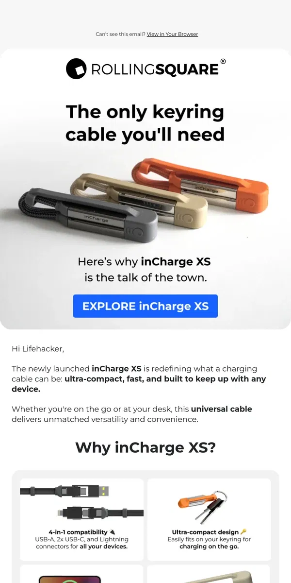 Email from Rolling Square. Meet the game-changing inCharge XS