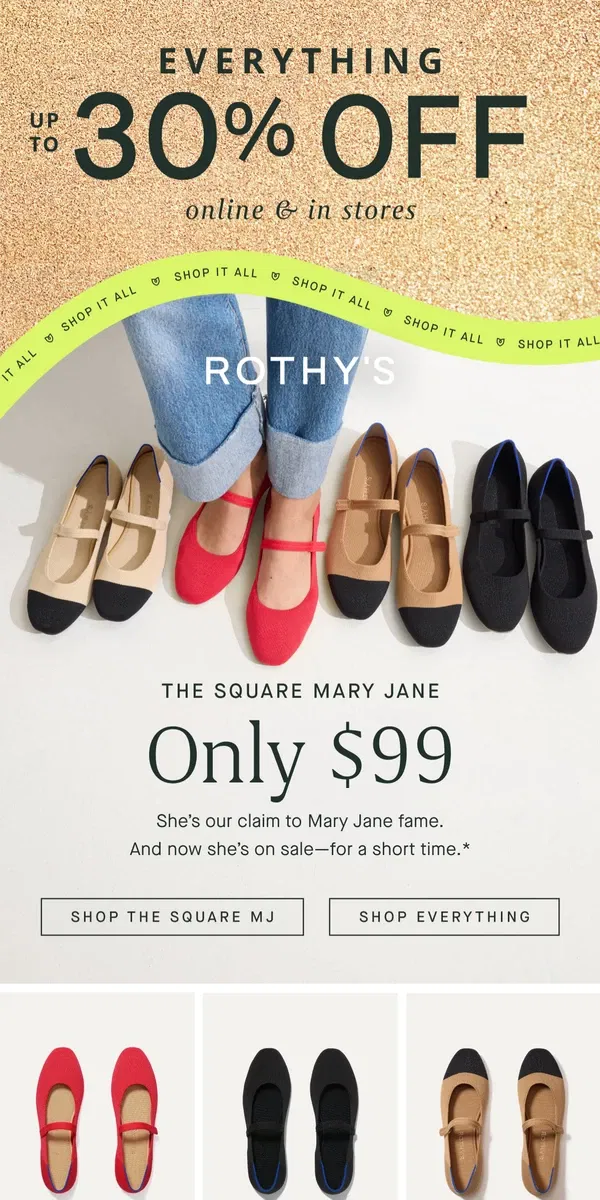 Email from Rothy's. The Square MJ is only $99 👀