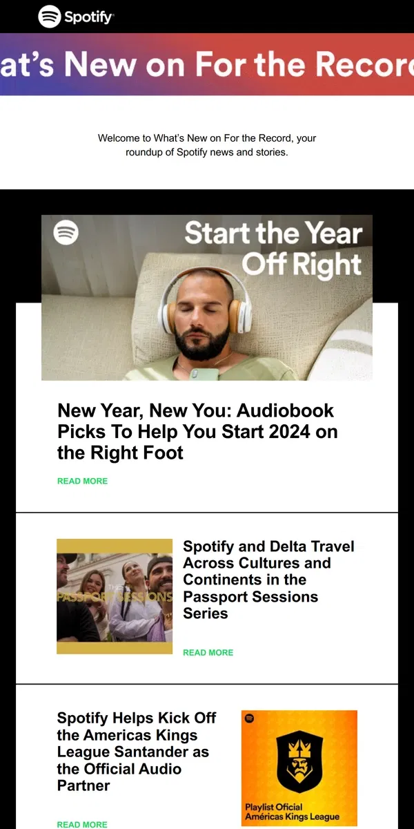 Email from Spotify. Audiobook Picks To Help You Start 2024 on the Right Foot