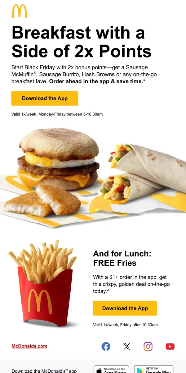 Email from McDonald's. Black Friday x McD's deals 🚗