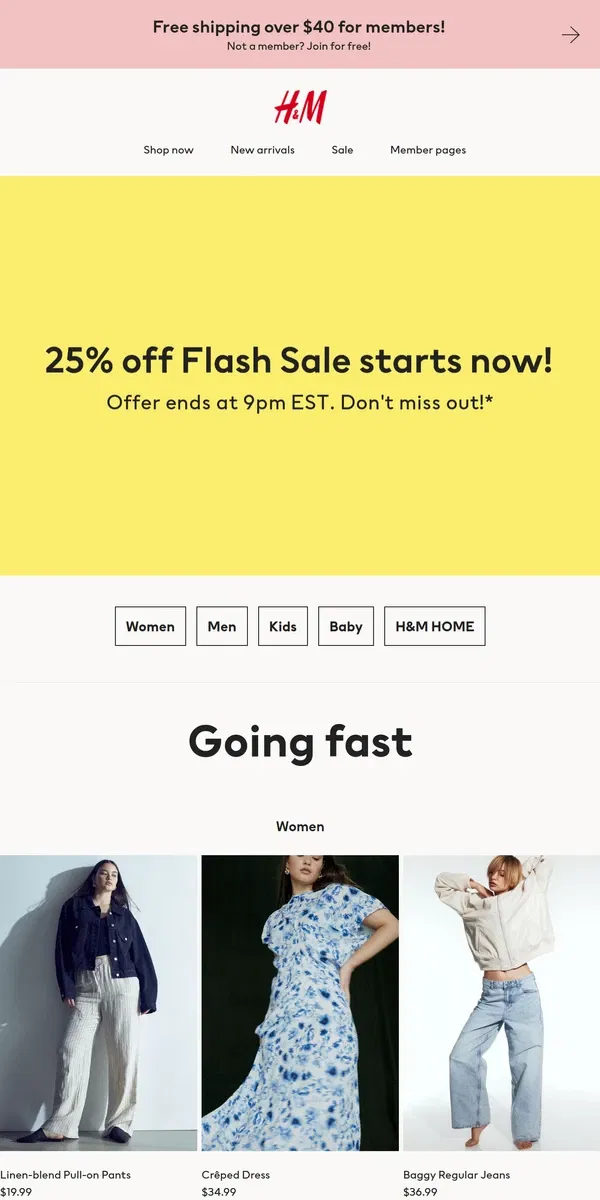 Email from H&M. 25% off Flash Sale⚡