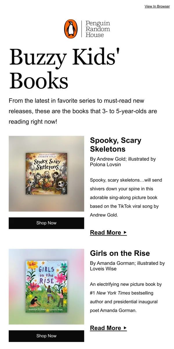 Email from Penguin Random House. Popular Picture Books Kids Will Love