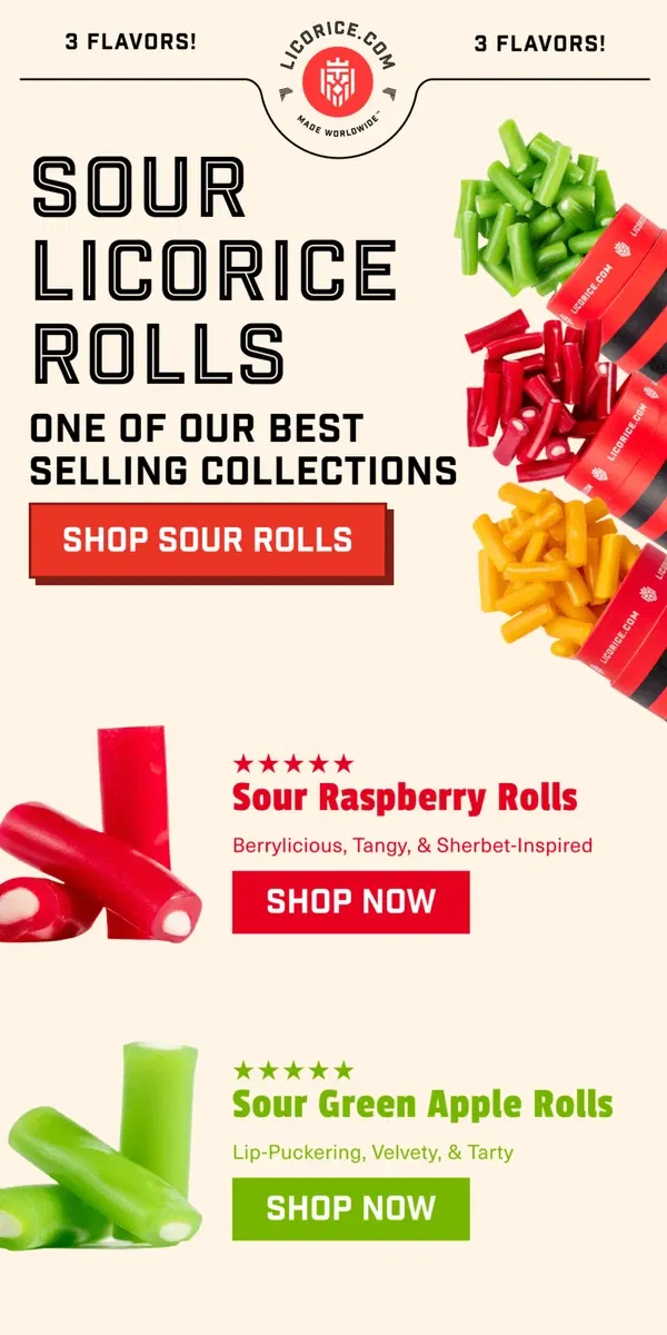 Email from Licorice.com. 3 Sour Licorice ROLLS!