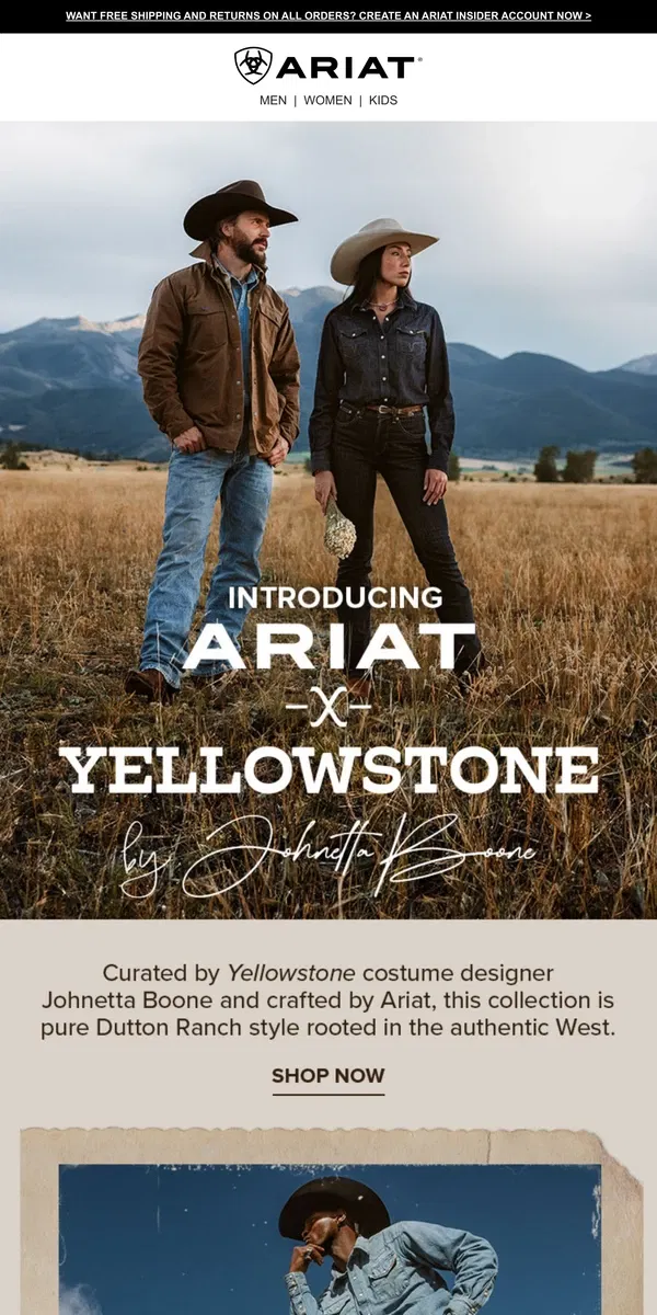 Email from Ariat. Introducing: Limited-Edition Ariat x Yellowstone