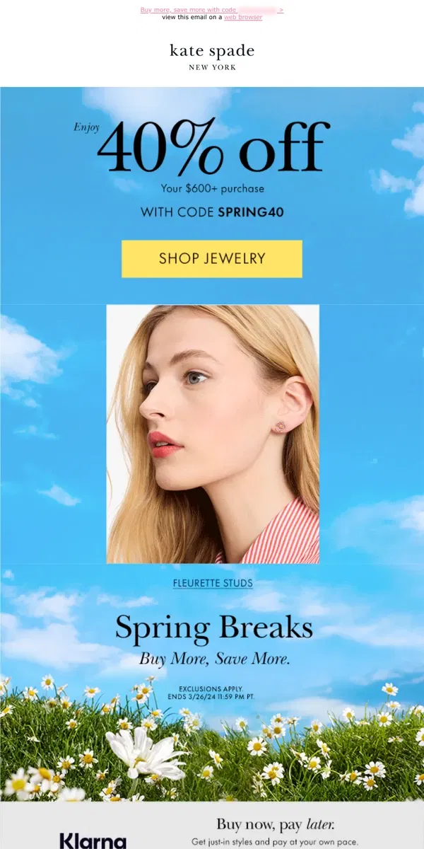 Email from Kate Spade. Up to 40% off spring bling and more