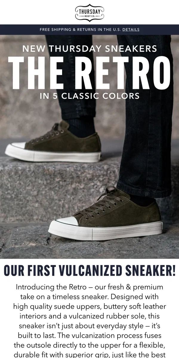 Email from Thursday Boot Company. New Thursday Sneakers: The Retro!