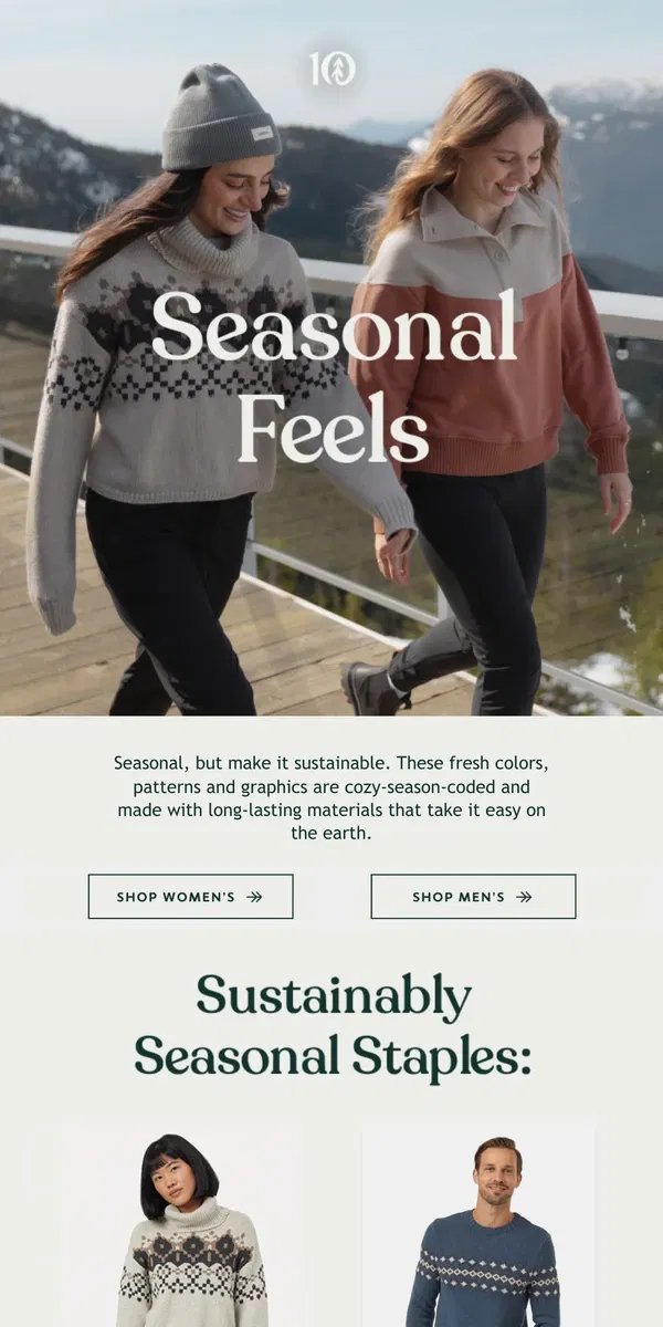 Email from tentree. Seasonal Feels