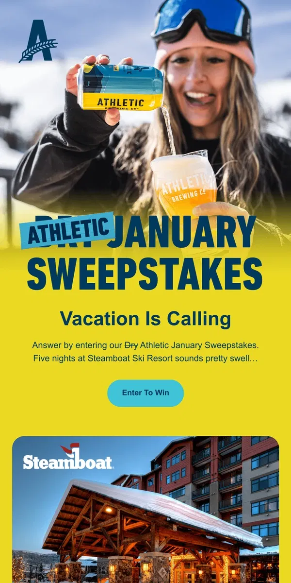 Email from Athletic Brewing Co. WIN: Our Dry Athletic January Sweepstakes