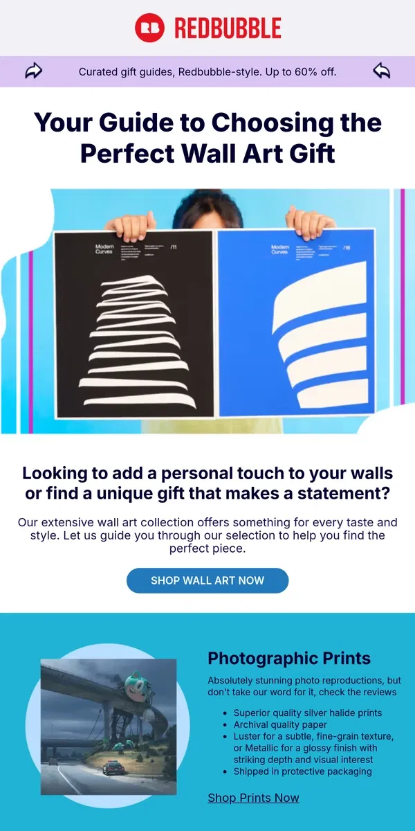 Email from Redbubble. Find the perfect gift: Your ultimate holiday gifting guide 