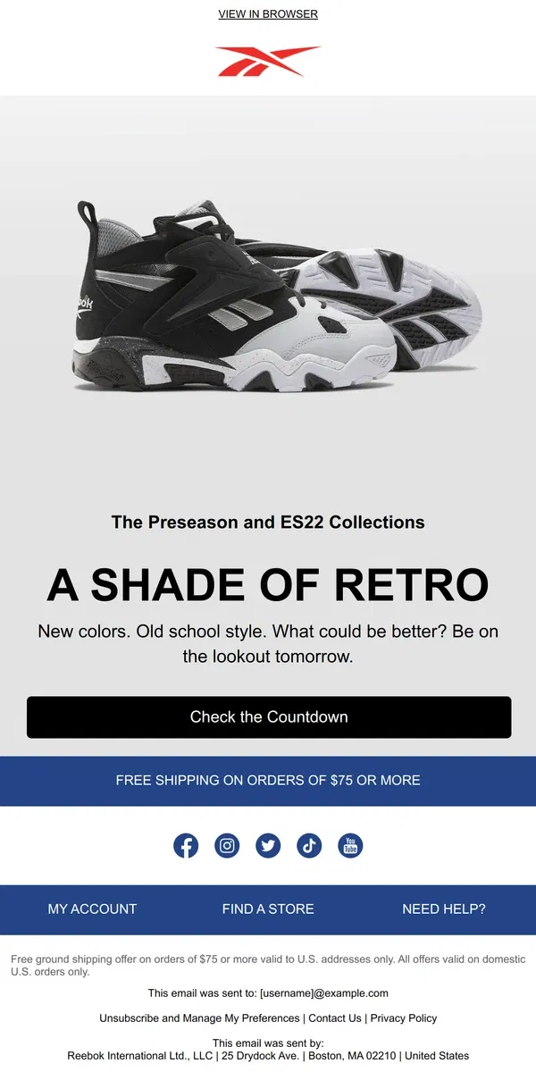 Email from Reebok. The newest retro release drops tomorrow