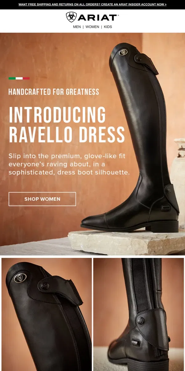 Email from Ariat. Ravello Dress Boot Is Here!