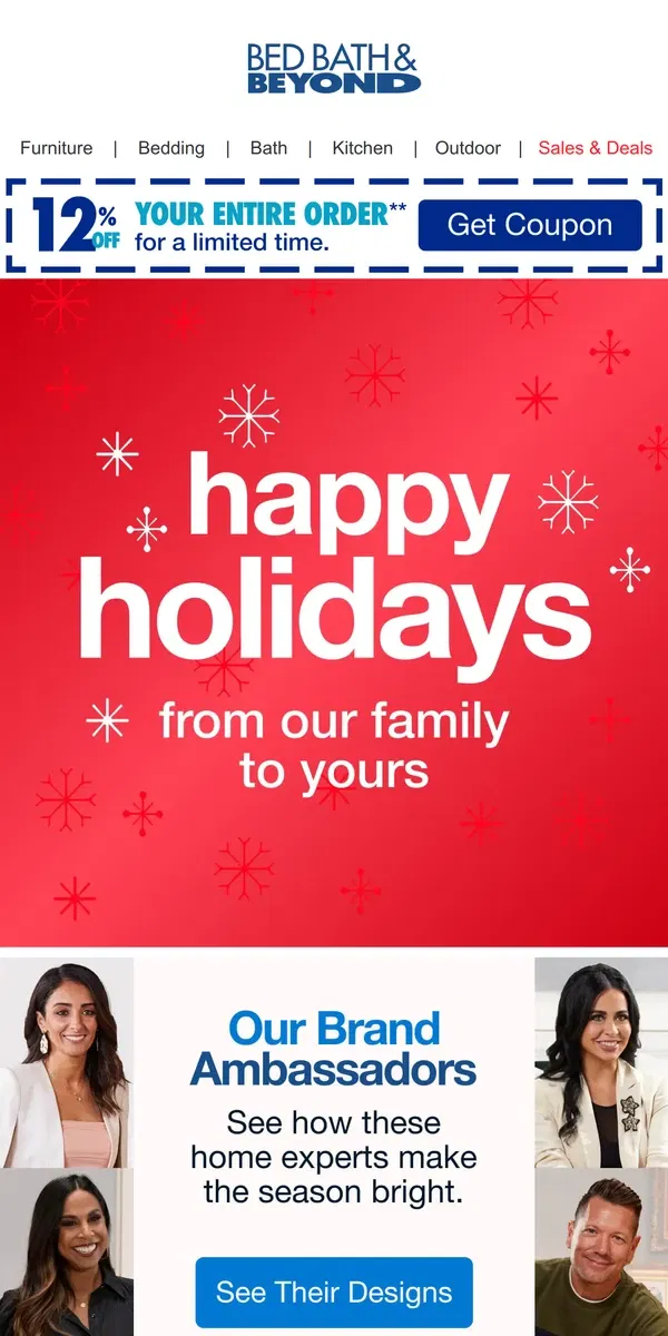 Email from Bed Bath & Beyond. Wishing You The Happiest of Holidays 🎄