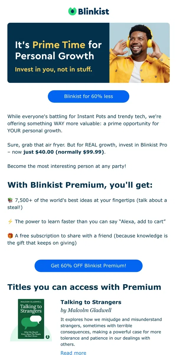 Email from Blinkist. 🤫 Shhh... Don't Tell Amazon, But We've Got a Better Deal!