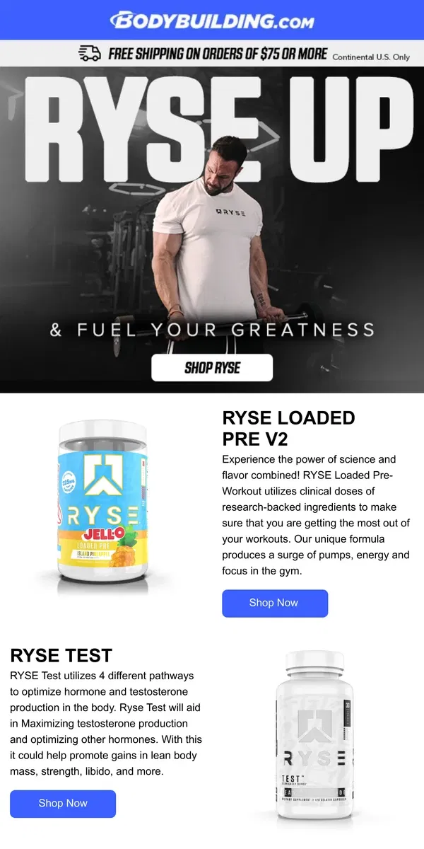 Email from Bodybuilding.com. Discover RYSE—Elevate Your Workout, Energize Your Life 🚨