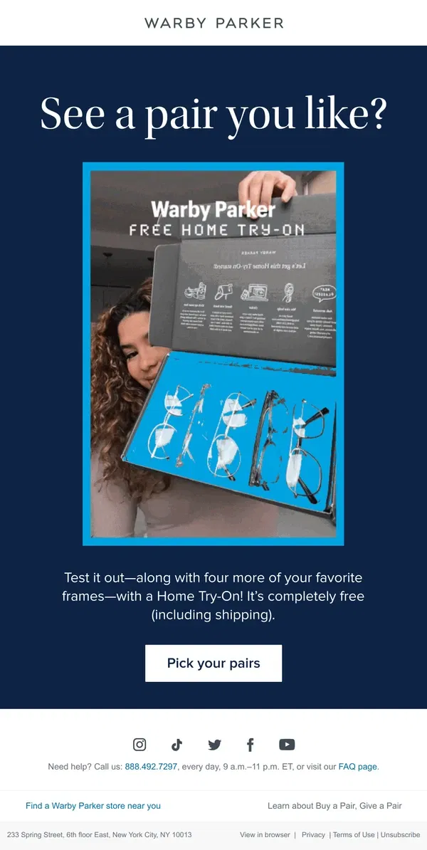 Email from Warby Parker. Heard about Home Try-On?