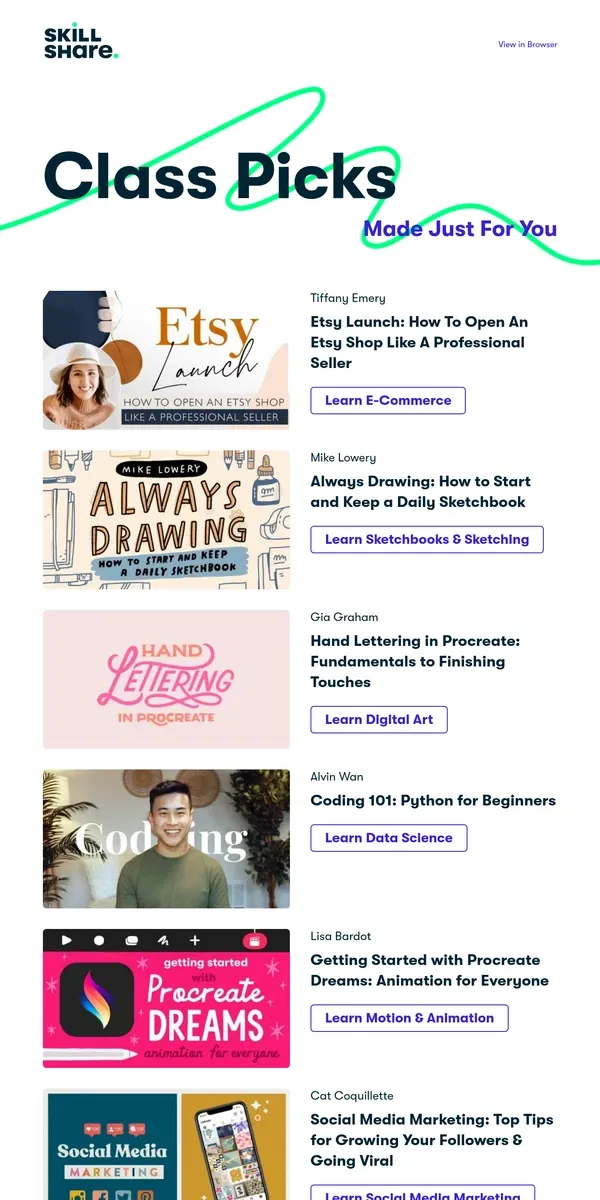 Email from Skillshare. Your Recommended Classes