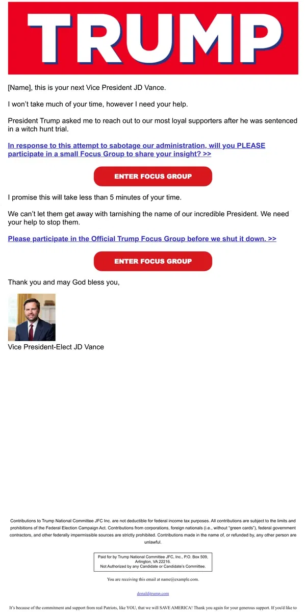 Email from Donald J. Trump. We’ll be shutting this down at midnight.