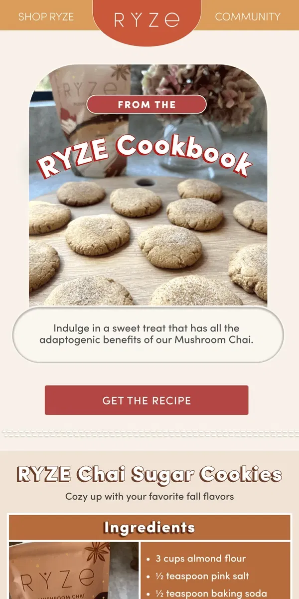 Email from RYZE Mushroom Coffee. Chai made even better