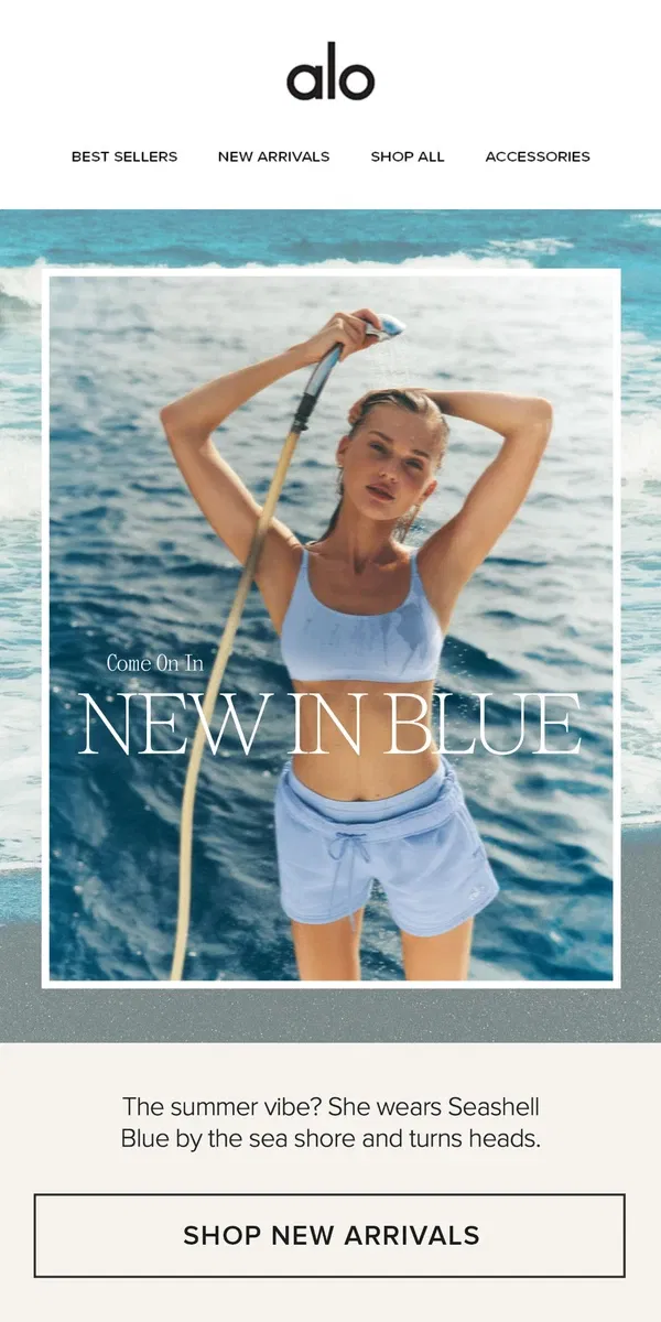 Email from Alo Yoga. New in Seashell Blue