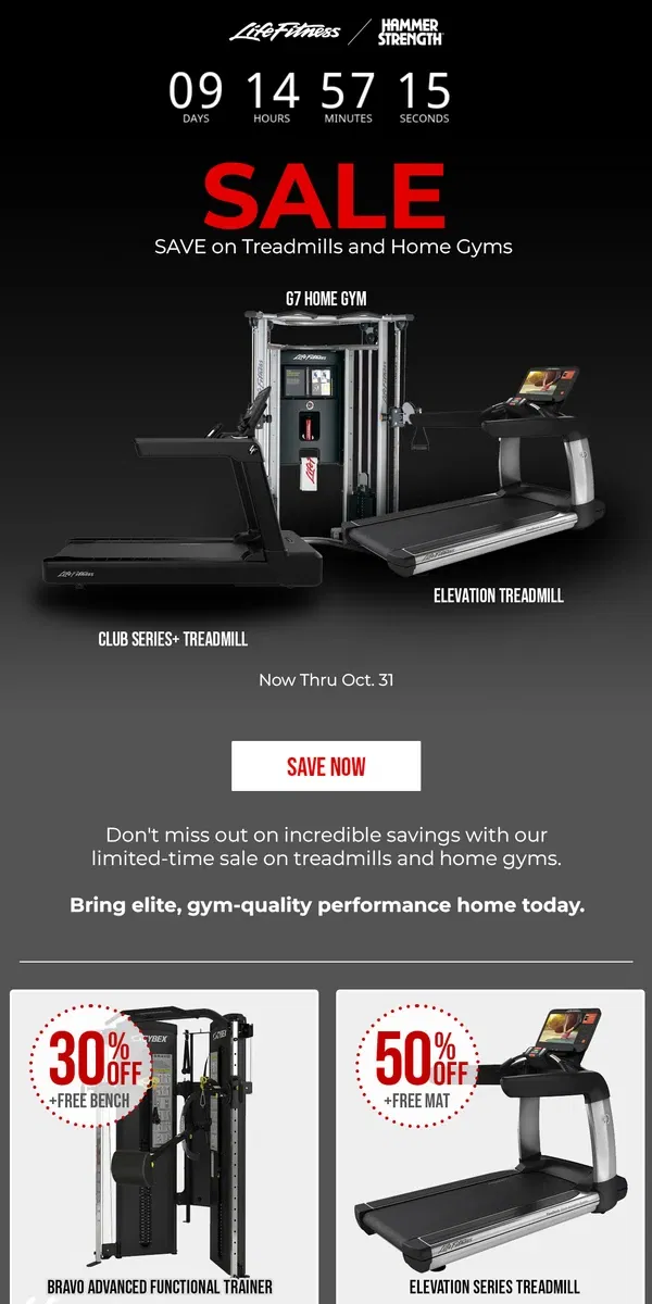 Email from Life Fitness. 9 Days Left! Big Savings On Our Best Treadmills & Home Gyms