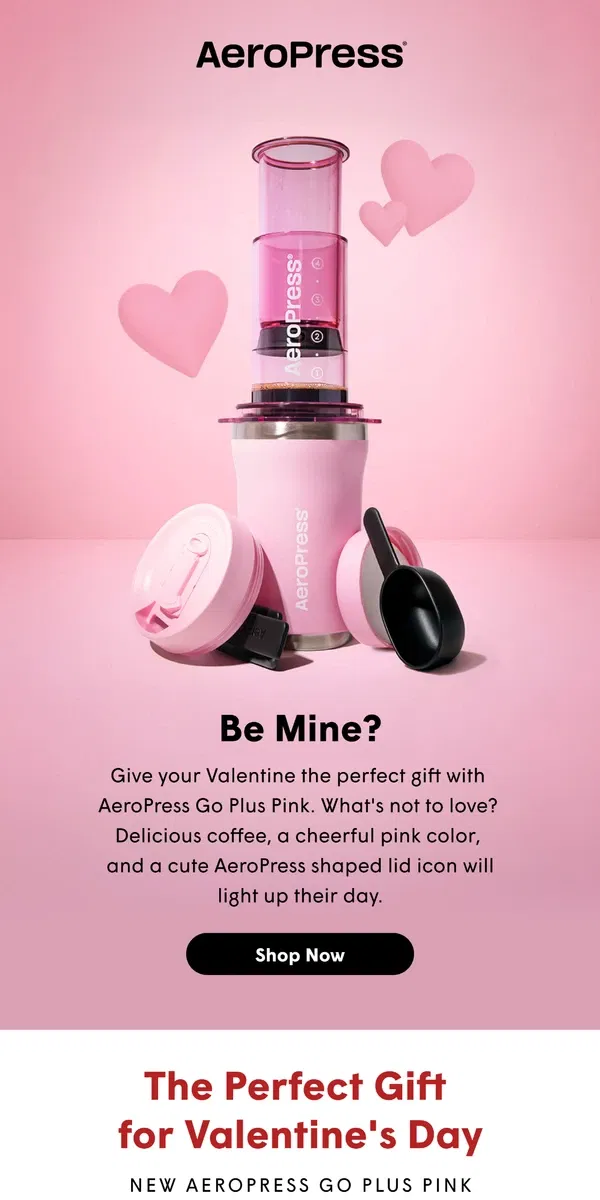 Email from AeroPress. Hot Now: AeroPress Go Plus Pink 💗