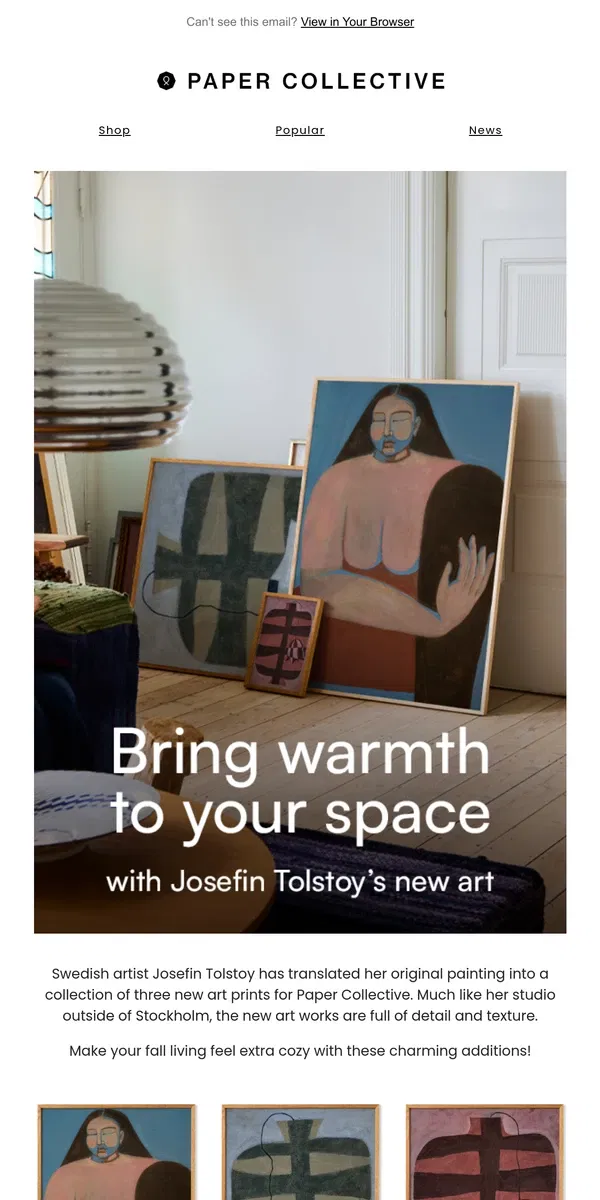 Email from Paper Collective. Art for Cozy Fall Living