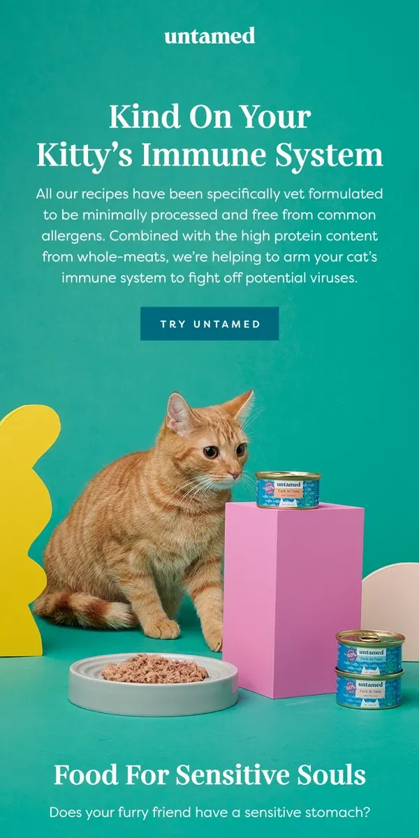 Email from Untamed Cat Food. Let’s get your cat’s immune system winter ready