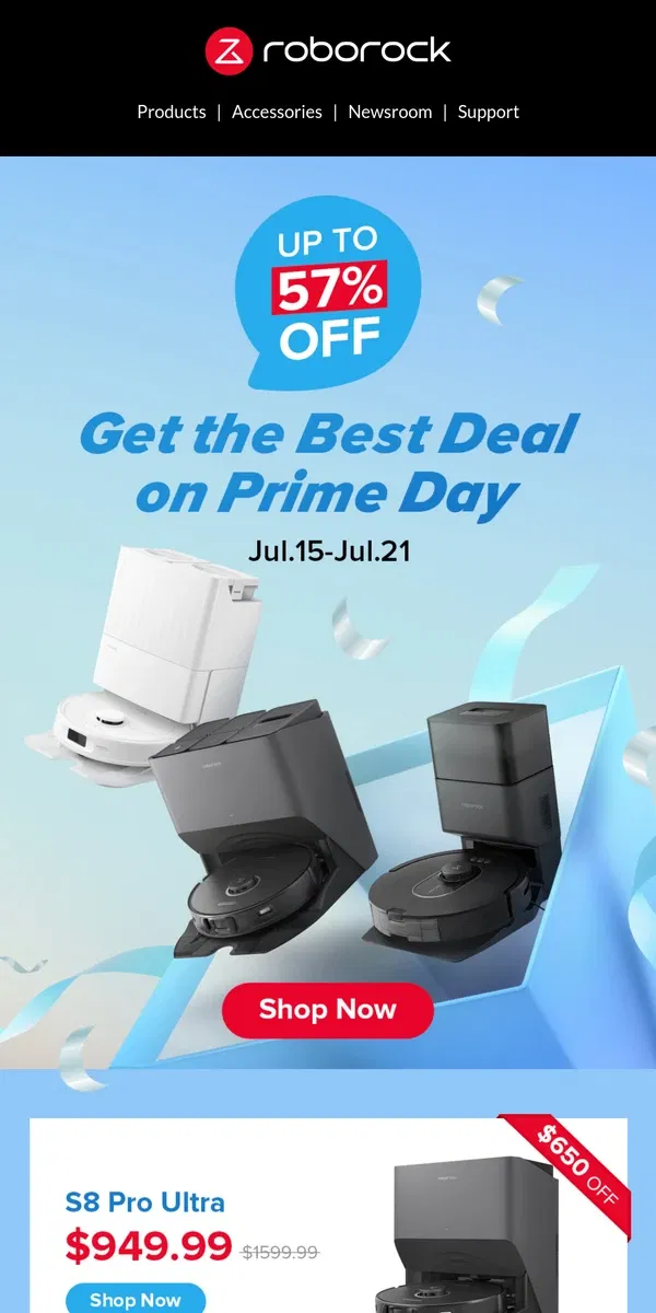 Email from Roborock. ⏰Hurry: Prime Day Sale runs from Jul.15-17!