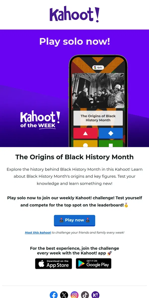 Email from Kahoot!. Hey, Kahoot! of the week is here! 🚀