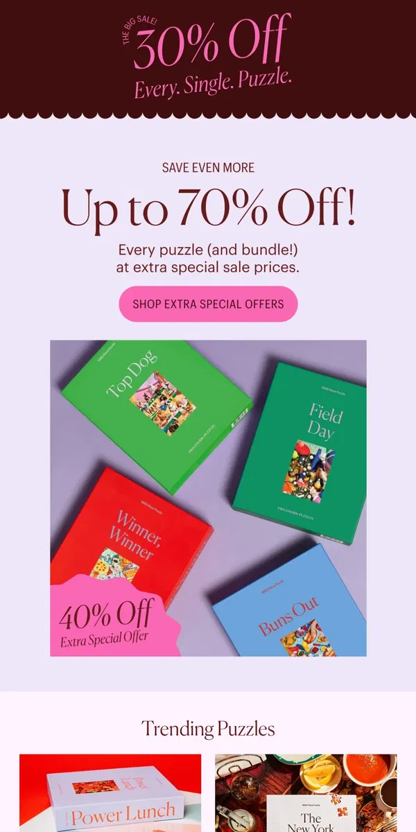 Email from Piecework Puzzles. Shop extra special offers! ❤️