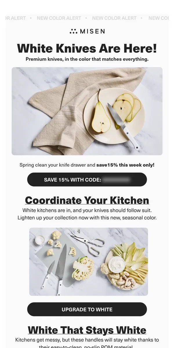 Email from Misen. The WHITE Collection - 15% Off - This Week Only!