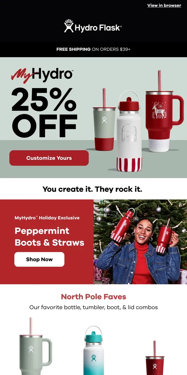 Email from Hydro Flask. 25% off customization with MyHydro ✨