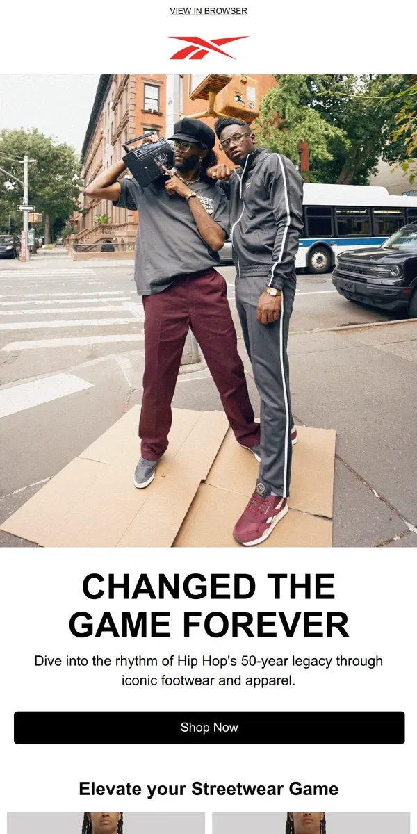 Email from Reebok. Hip Hop 50 years later