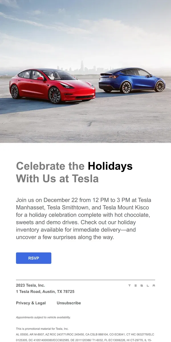 Email from Tesla. Holiday Surprises in Our Inventory