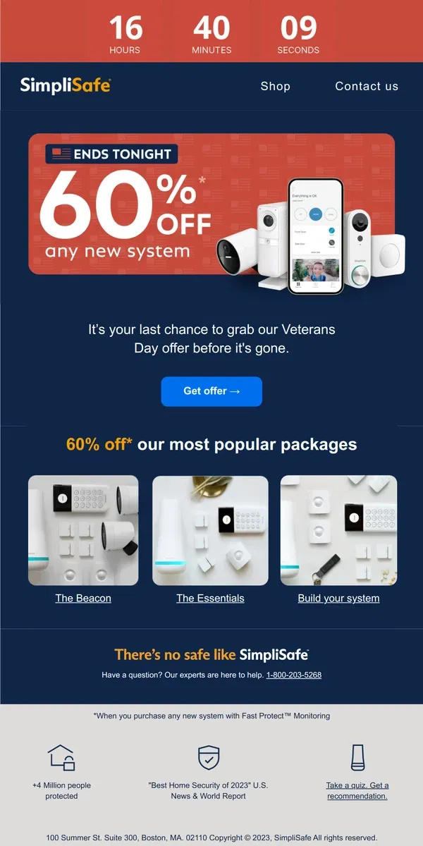 Email from SimpliSafe. Only hours left to get your special offer