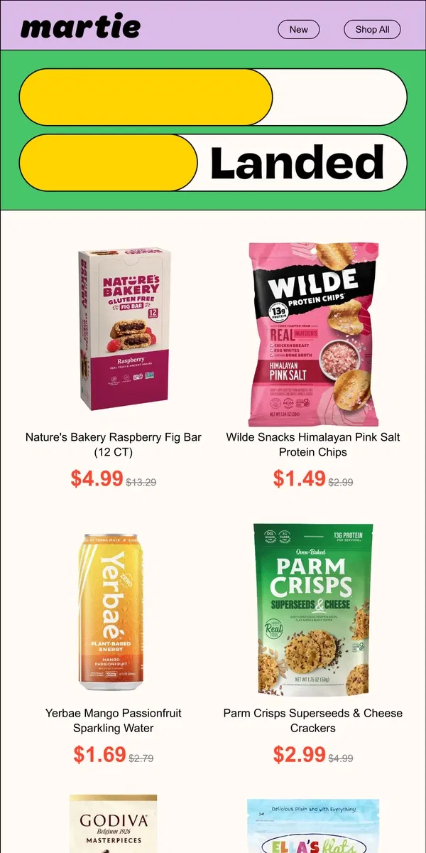 Email from Martie. 😎 Parm Crisps, Nature's Bakery, Wilde Protein Chips...and 25 MORE deals!