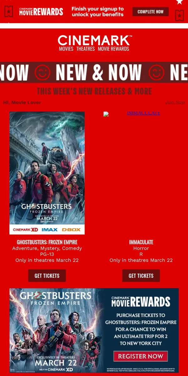 Email from Cinemark. See what's New & Now at Cinemark