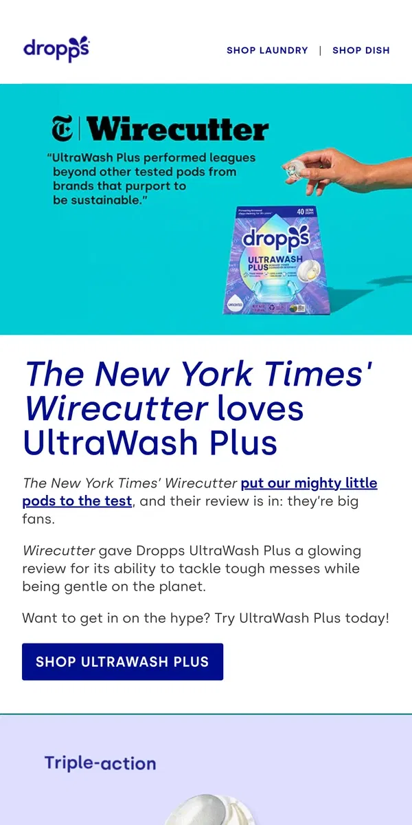 Email from Dropps. Why the New York Times 💙 UltraWash Plus