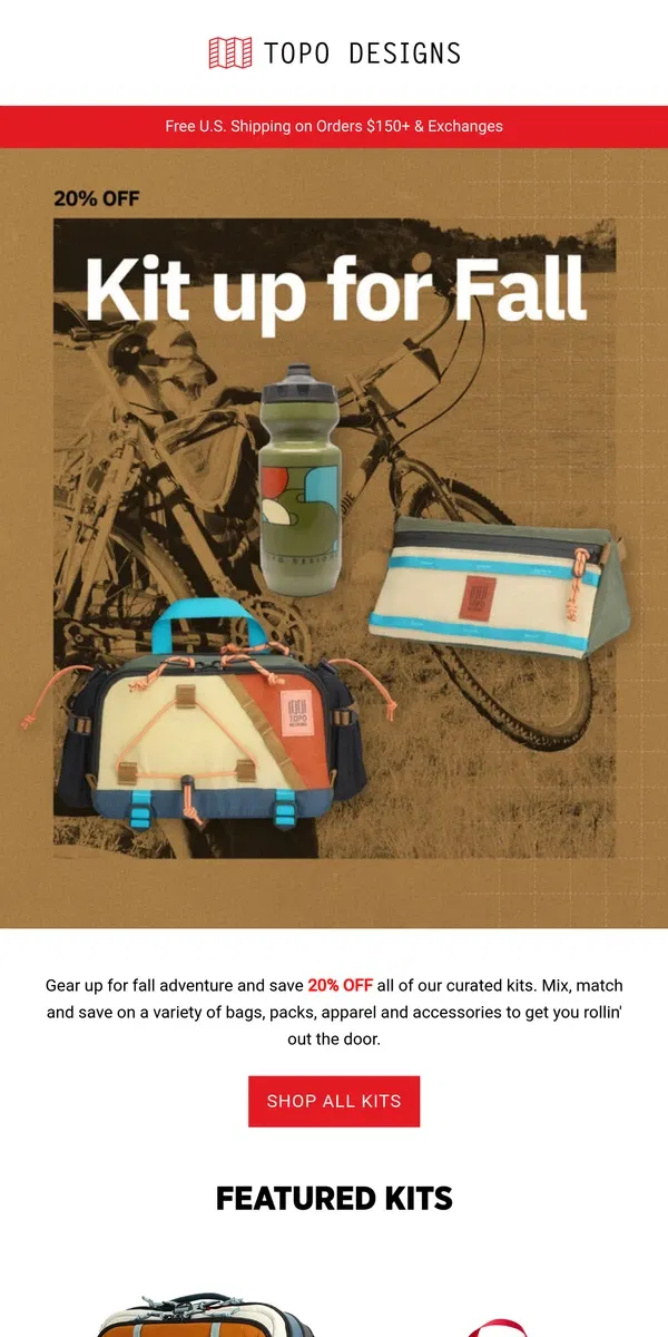 Email from Topo Designs. Mix, match and save 20%