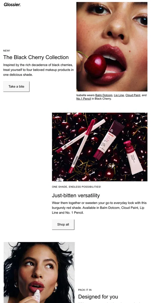 Email from Glossier. It’s here! Take a bite of Black Cherry