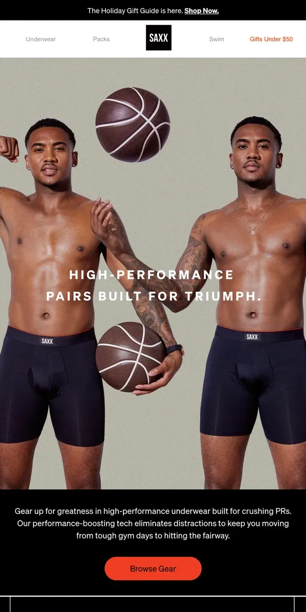 Email from SAXX Underwear. Boost your PR in high-performance pairs