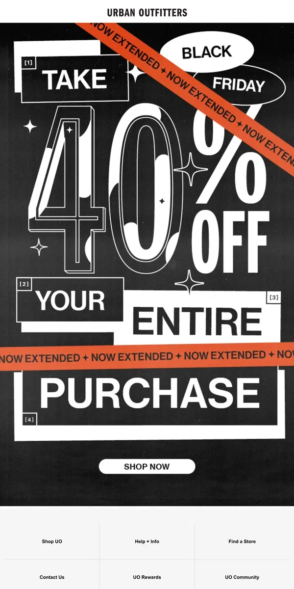 Email from Urban Outfitters. Black Friday Sale: NOW EXTENDED 👏👏