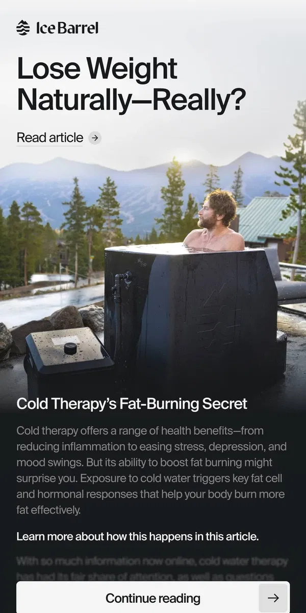 Email from Ice Barrel. Do ice baths really burn fat? 🤔