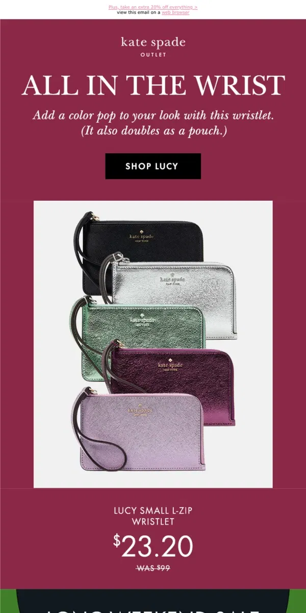 Email from Kate Spade. Sale alert! Get our Lucy wristlet for $23