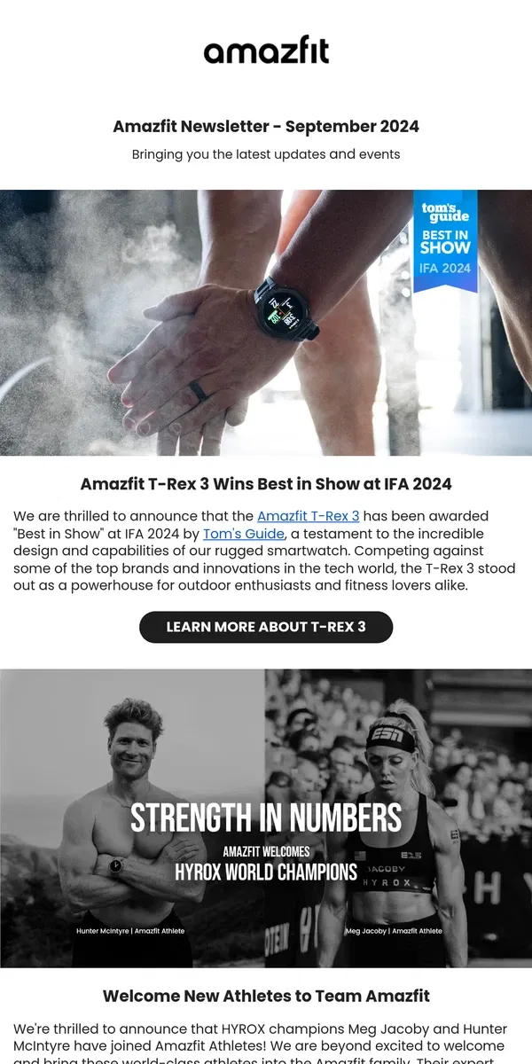 Email from Amazfit. Exciting Updates and News in the Amazfit September Newsletter